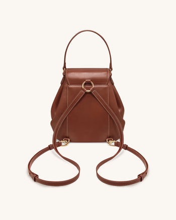 Harper 扣環口袋後背包 - 深棕色