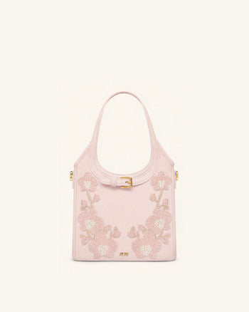 Brooke 迷你皮帶裝飾蘭花串珠手提包 - 粉紅色