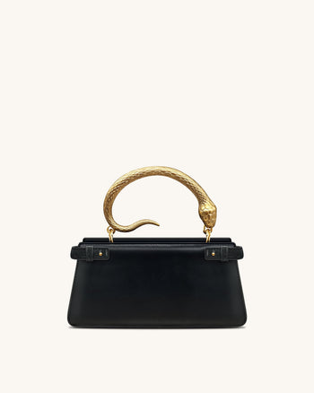 Elena 蛇紋手柄手提包 - 黑色