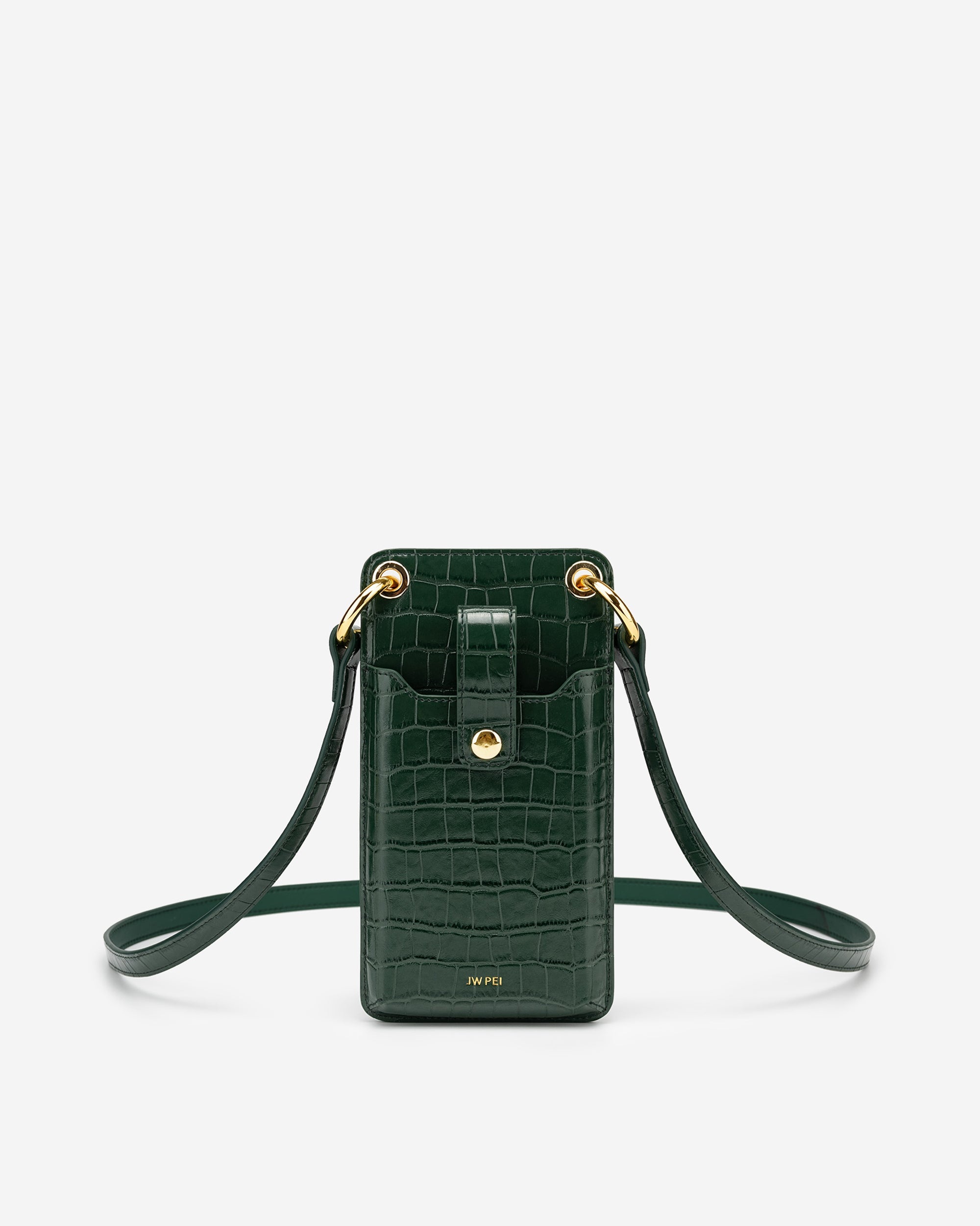 Quinn 手機包 - 墨綠色鱷魚紋