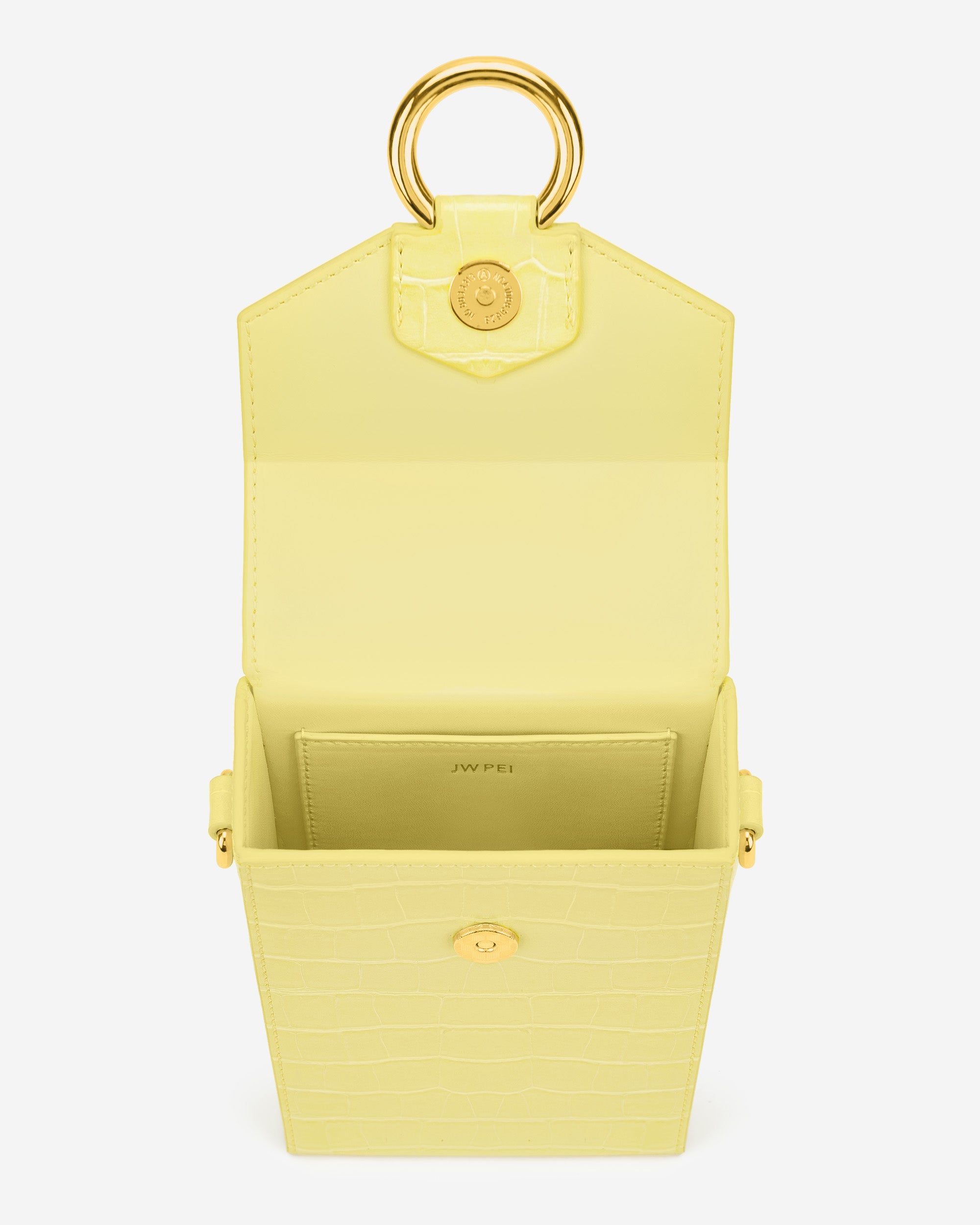 Lola 鏈條手機包 - 淺黃色鱷魚紋