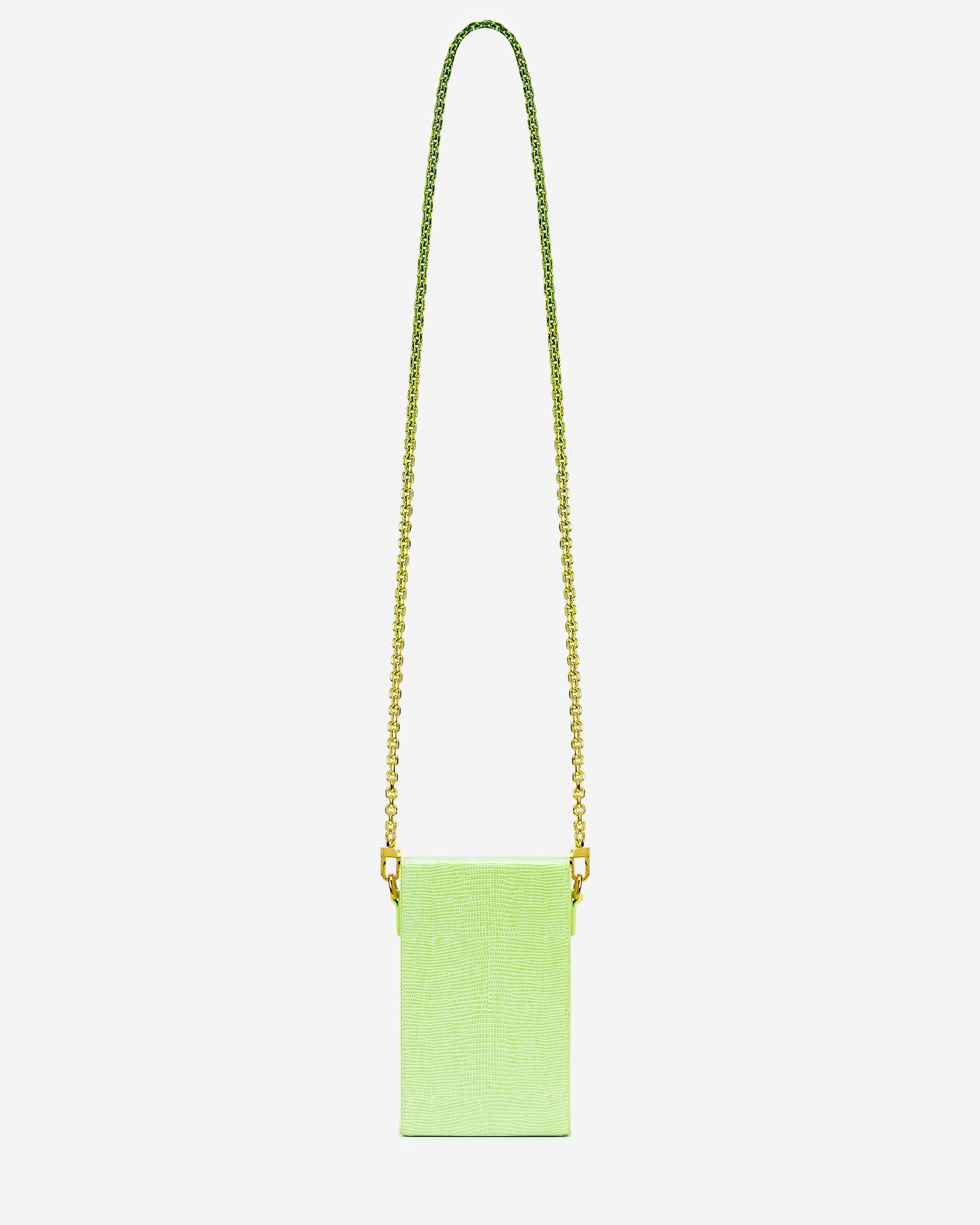 Lola 鏈條手機包 - 檸檬綠色蜥蜴紋
