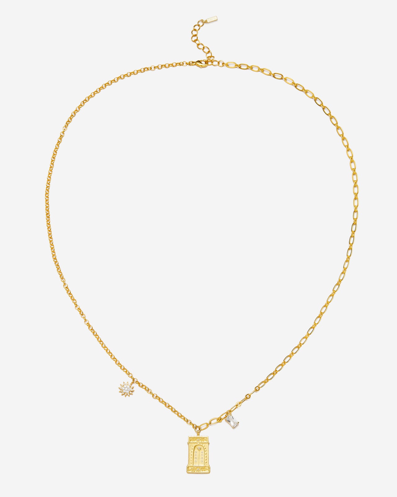 羅馬拱形吊墜項鍊 - 18ct 鍍金 & 白色鋯石