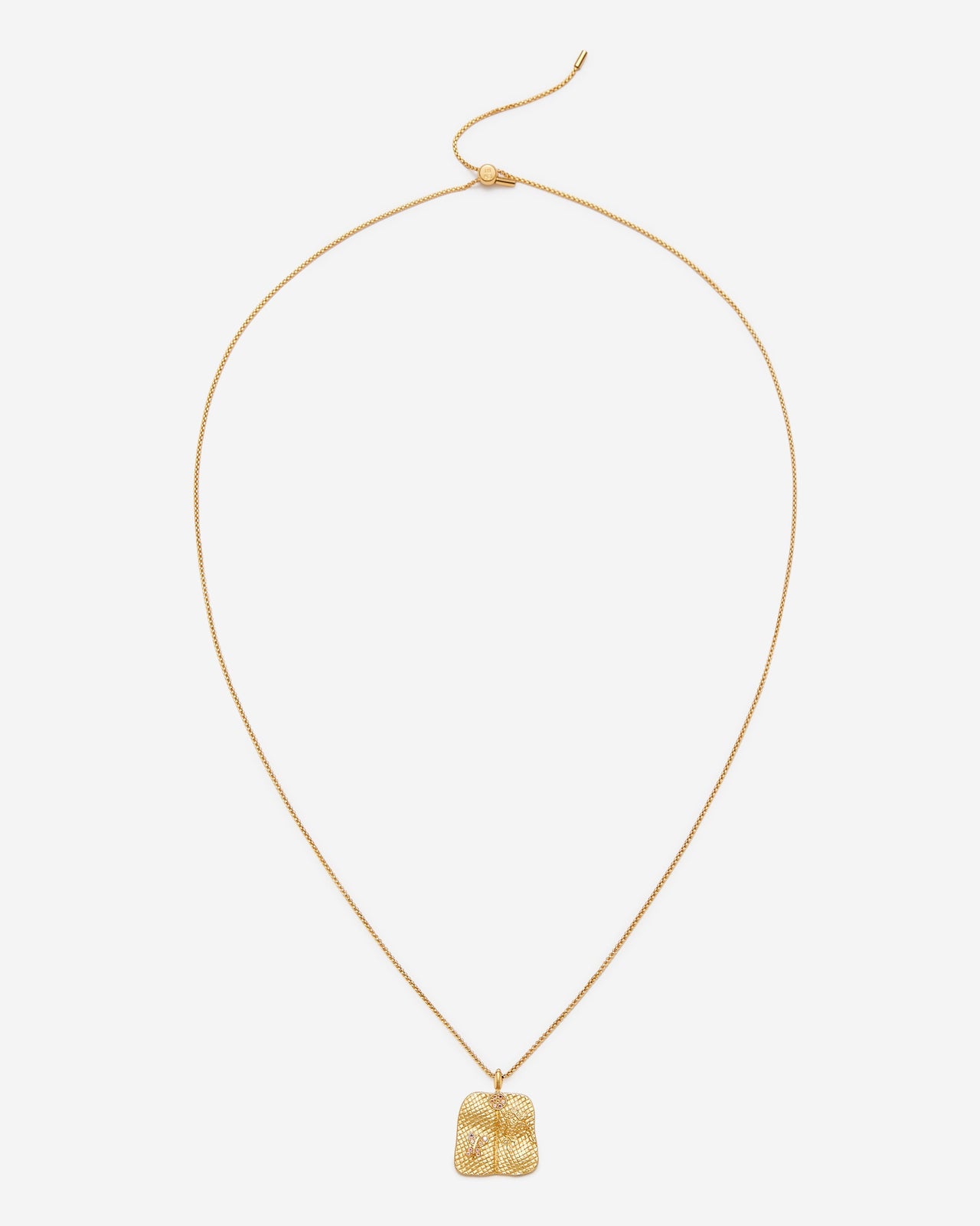 車前草扇形吊墜項鍊 - 18ct 鍍金 & 白色鋯石